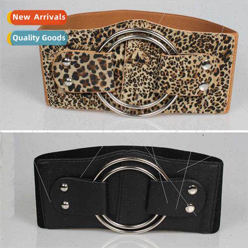 Black Leopard Print Waistband Stchy Elastic Women Belt Wide