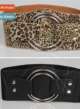 Black Leopard Print Waistband Stchy Elastic Women Belt Wide