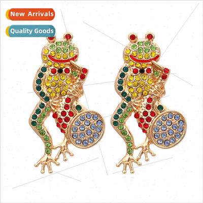 Exaggerated frog shape diamond earrings personalized rustic