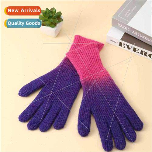 2023 Long Knted Wool Gradient Color Gloves Touch Screen Warm