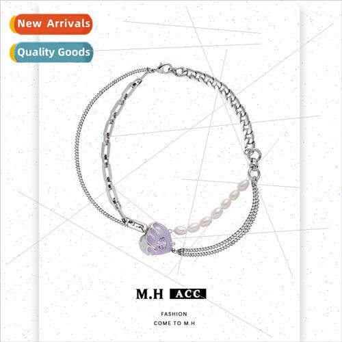 Purple love heart pearl necklace female sweet cool delicate