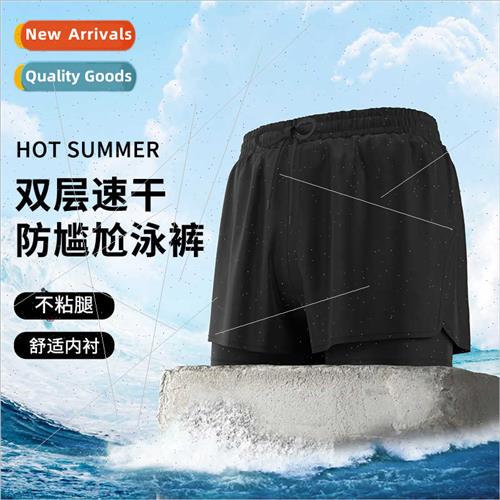 Mens fake two-piece double-layer quick-drying swim trunks la