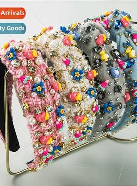 Europe hair bands 适用women ba hand-stitched glass diamond p