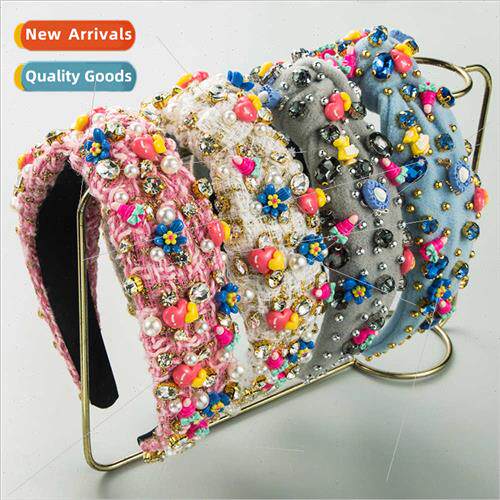 Europe hair bands 适用women ba hand-stitched glass diamond p