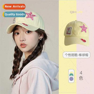 Alphabet flowers appliquéd pentagram baseball cap women  cu