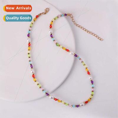 Summer New che Trend Necklace Colorful Crystal Beaded Pearls