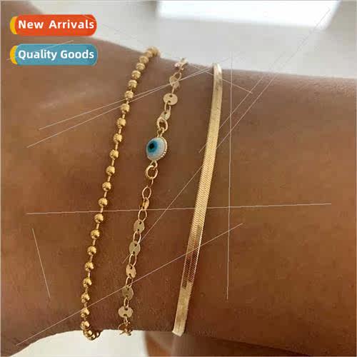 Europe Round Beads Beaded Chain Anklet Multi-Layers Flat Sna