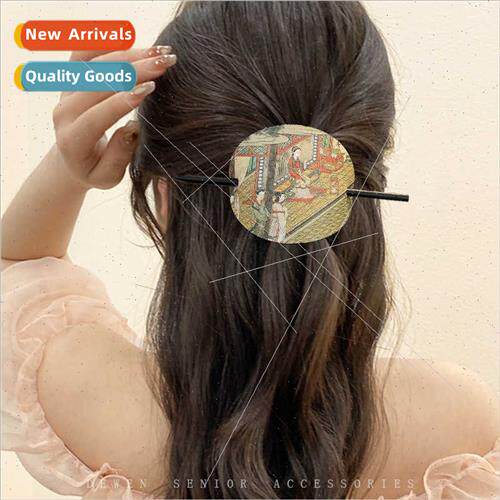 Ancient painting landscape wooden hairpin female niche back