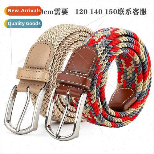 Extended elastic men canvas braided pin buckle belt women el