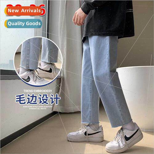 HK falling sense wide-legged dragged jeans male tide spring