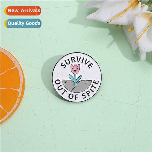 New alloy plant brooch ins personalized pink flower SURVIVE