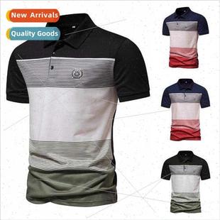men polo lapel new size printed casual striped Summer shirt