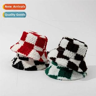 large plaid ins winter hat new fisherman Autumn splicing
