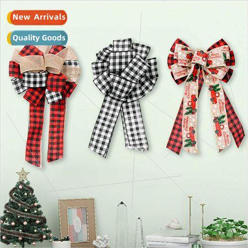 New Christmas Decoration Plaid Faux Burlap Ribbon Bow Christ