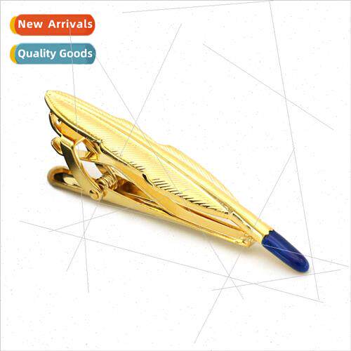 Men Gold Feather d Tie Clip in Solid Copper Metal