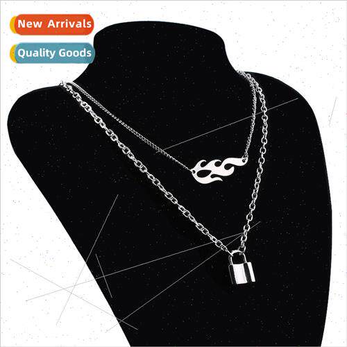 Hip hop set club dark wind flame lock necklace sweater chain