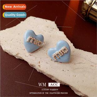 silver pearl small hun heart earrings drop oil needle letter