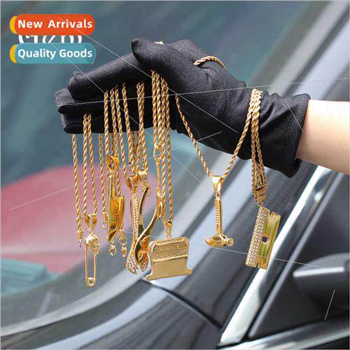 Hip hop bungee sweater chain necklace stainless steel gold p