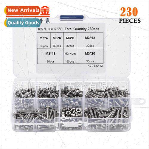 230pcs M3 wh hexagon nuts stainless steel 304 pan head hexag