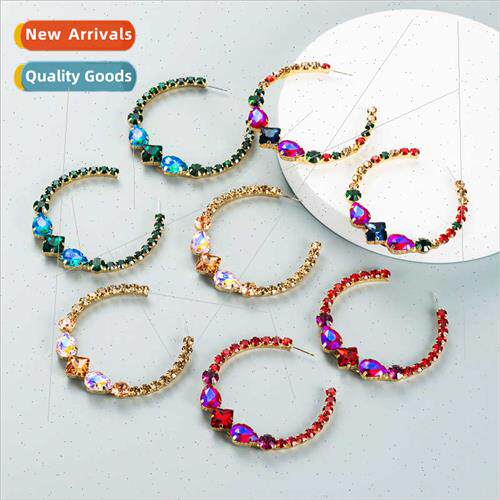 Fashion creative alloy coloured diamonds C-shaped earrings f
