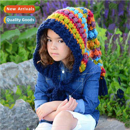 Winter new thickened children hats wool crochet rainbow long
