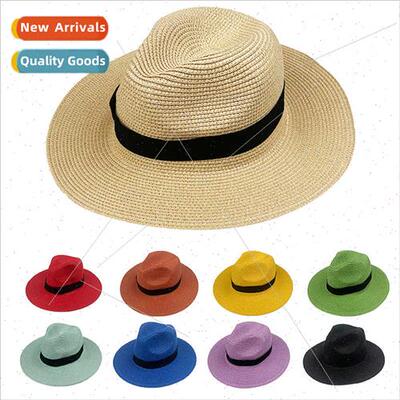 Summer foldable large brim raffia Panama straw hat square bu