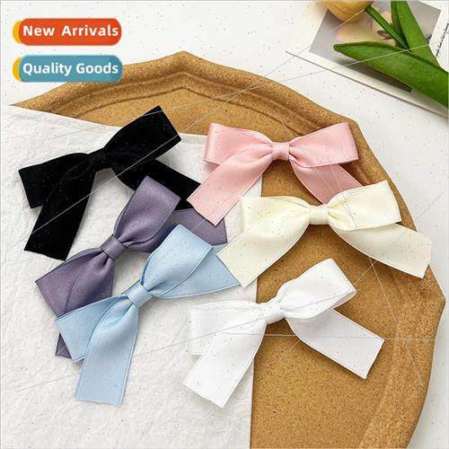 Solid-coloured bow hair clips Mori girl side bangs clip top