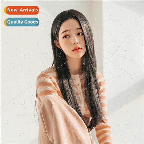 wig female middle parted black long chemical fiber mechanism