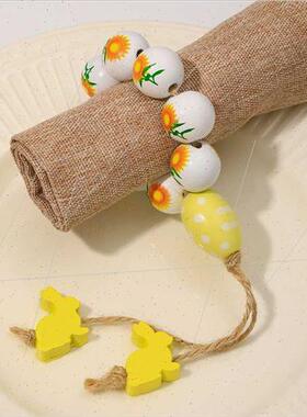 Wooden Bead Sunflower Napkin Ring HKnted Twine Tassel Rabb N