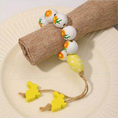Wooden Bead Sunflower Napkin Ring HKnted Twine Tassel Rabb N