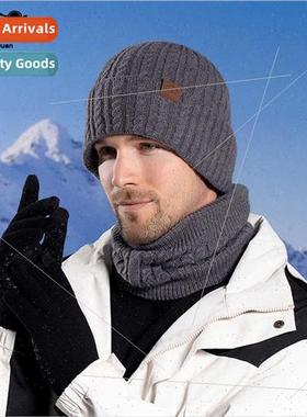 9609 winter threePCS knted cap men padded cold hat neck glov
