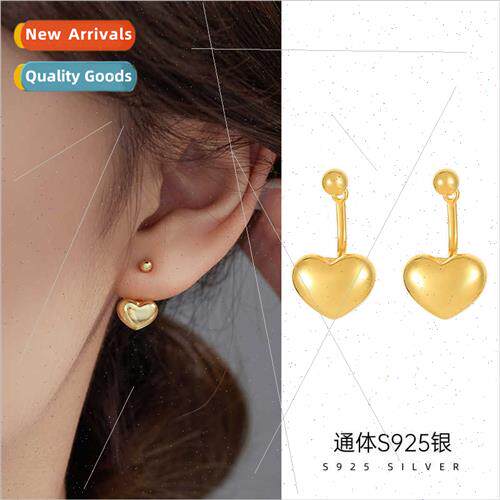 S925 silver back hanging heart earrings female niche heart e
