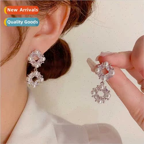 Korea exquise niche zirconia double diamond earrings female