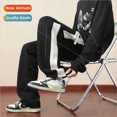 2023 fall casual pants men tide striped fashion loose wide-l