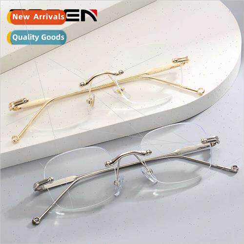 presbyopia anti-blue light fashion diamond cut edge rimless