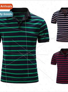 Men Classic Short Sleeve Striped Polo Shirt H84