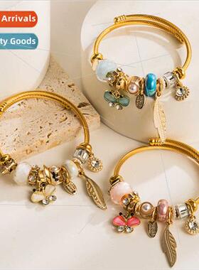 Europe Gold Stainless Steel Bracelet DIY Butterfly Leaf Pend