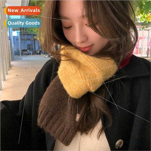 Premium sense Korean color blocking containing wool knted sc