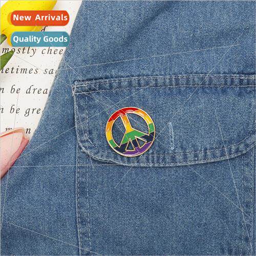 2021 new creative six-color rainbow peace sign brooch oil dr