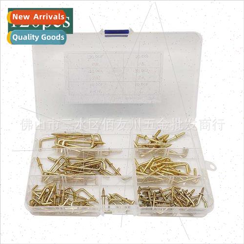 120pcs box Gold Plated 7 Hooks Boxed Metal Screw-In Square H