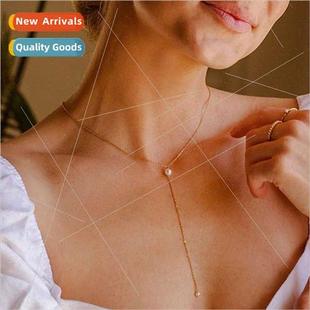 Necklace Chain Women Faux Stainl Fashion Pearl Gold
