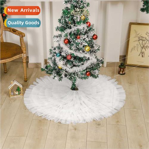 New Whe Mesh Pleated Skirt Christmas Tree Skirt Solid Color