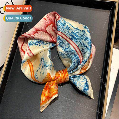 2023 new summer silk - square scarf ladies peony flowers flo