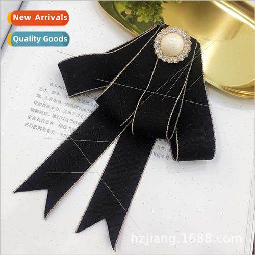 Korean College Black Rhinestone Bow Tie Brooch Shirt Workwea