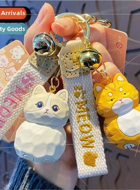 Wood carving wind meow family keychain cute creative resin c