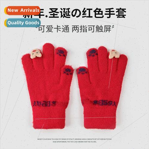 Autumn winter new red gloves cute cartoon Christmas elements