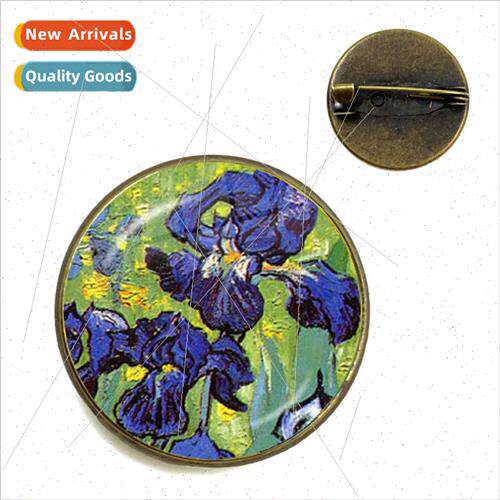 Van Gogh Sunflower Art Vintage Bronze Pin Timeless Gemstone