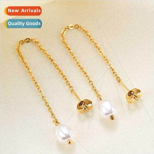 Europe pearl pendant long ear wire threading earrings ins go
