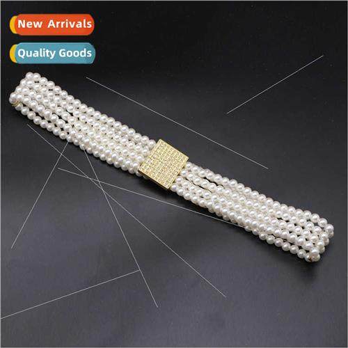 New pearl wide belt female fashion sweet elastic pearl belt