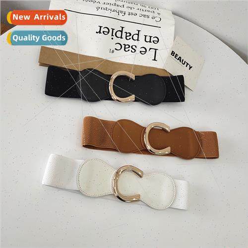 Solid color curved buckle  belt female elastic elastic narro